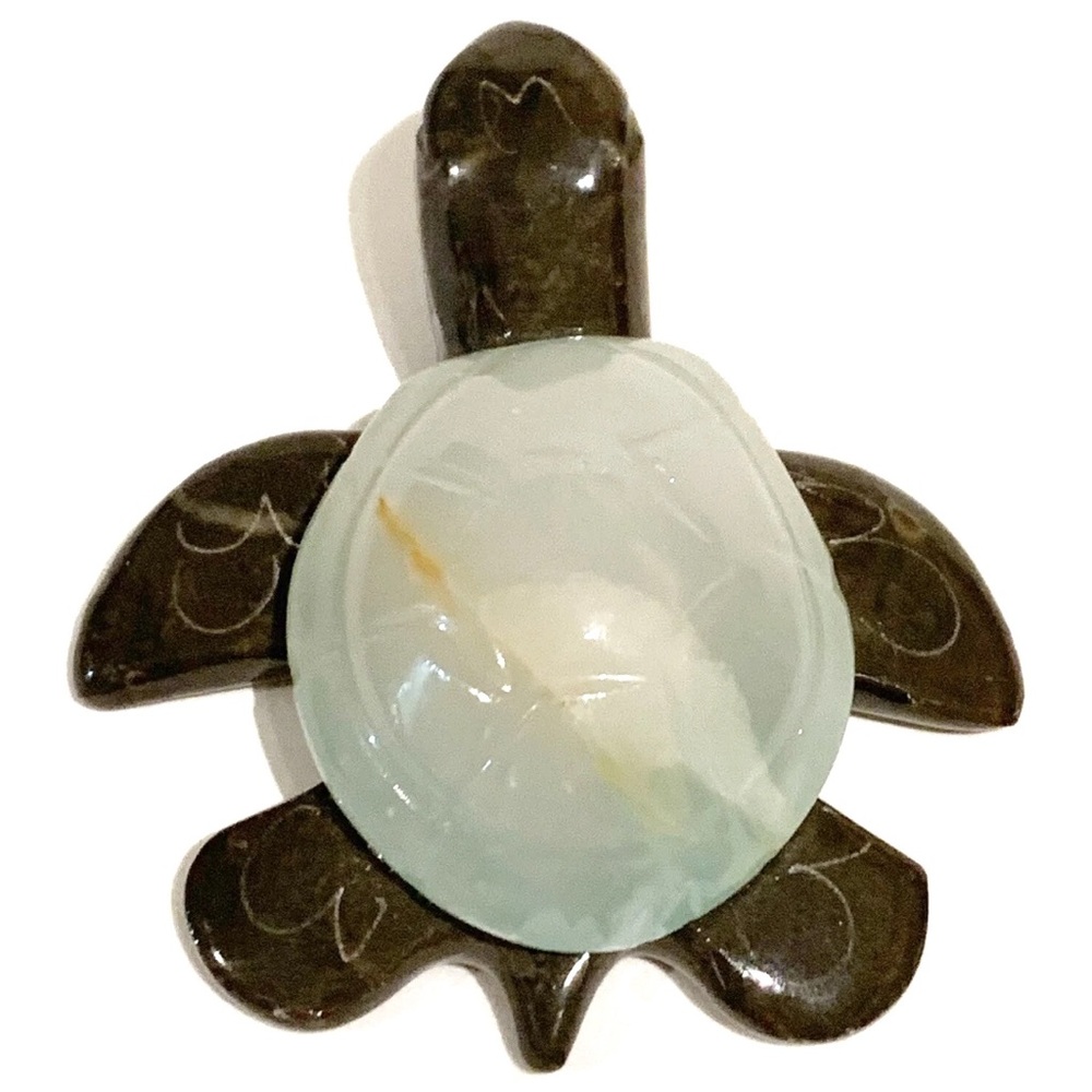 Decorative Stone Turtle Figurine Gems Crystals Black Green Grey Jade Onyx Rock